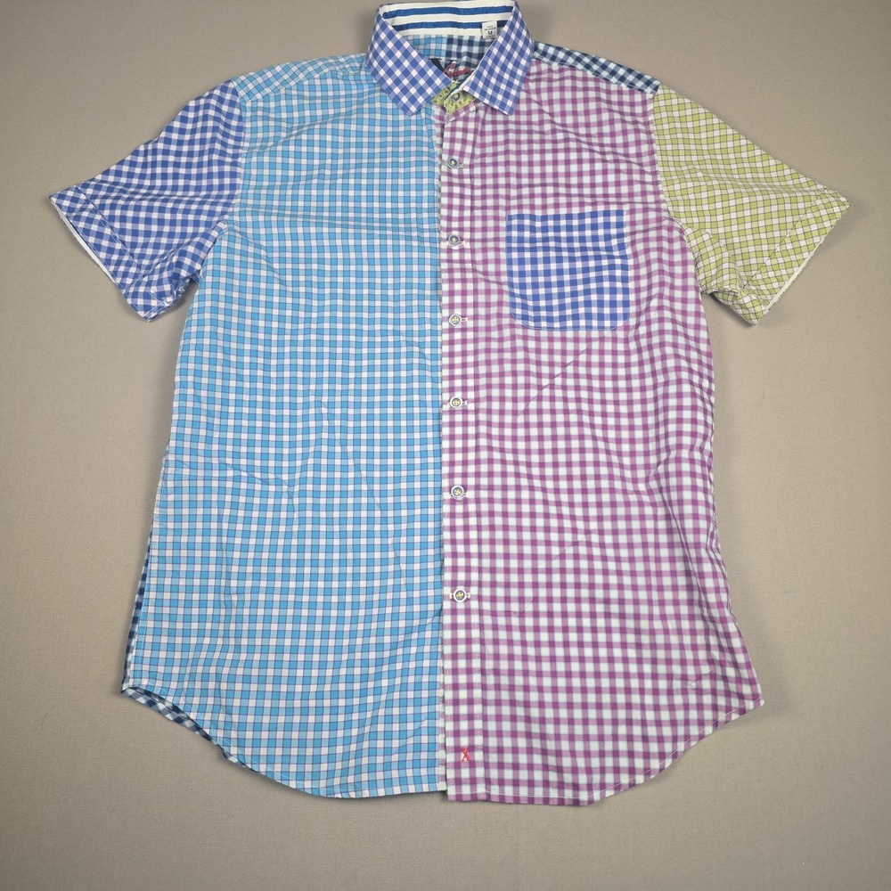 Robert Graham Plaid Short Sleeve Button Front Mens Size Shirt Sz M Tailored Fit